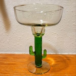1 Mexican Hand Blown Margarita Glass Desert Green Saguaro Cactus